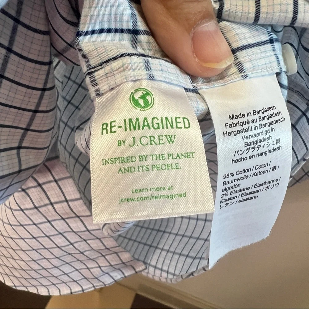 J. Crew Flex Wrinkle Free Slim Button Down Blue Pink White Plaid Large